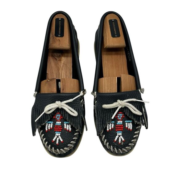 Minnetonka Thunderbird Boat Moccasins Beaded Fringe 179 Leather Womens Sz 7 Blue - Picture 1 of 6